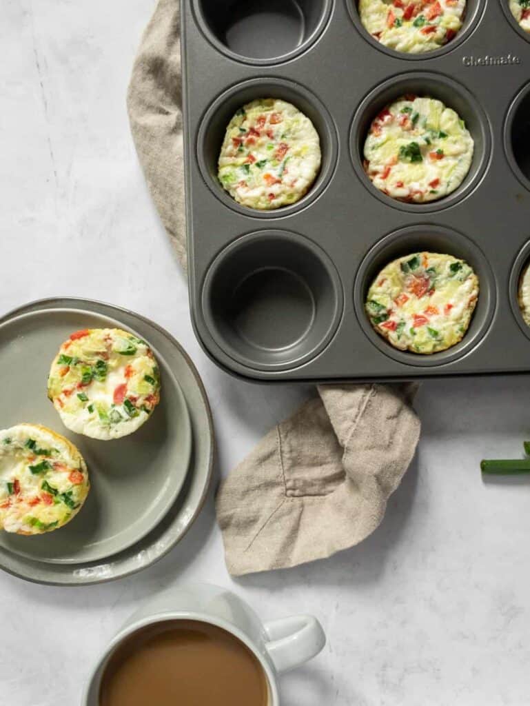 breakfast scene with veggie egg white muffins