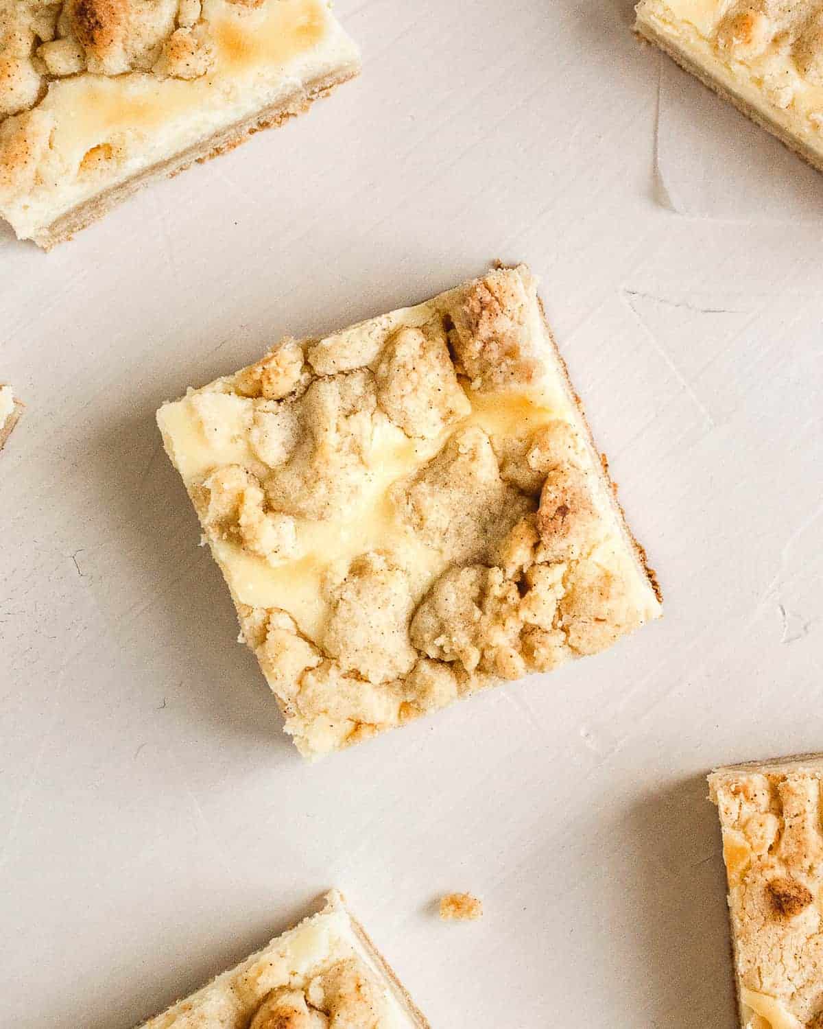 close up of snickerdoodle cheesecake bar