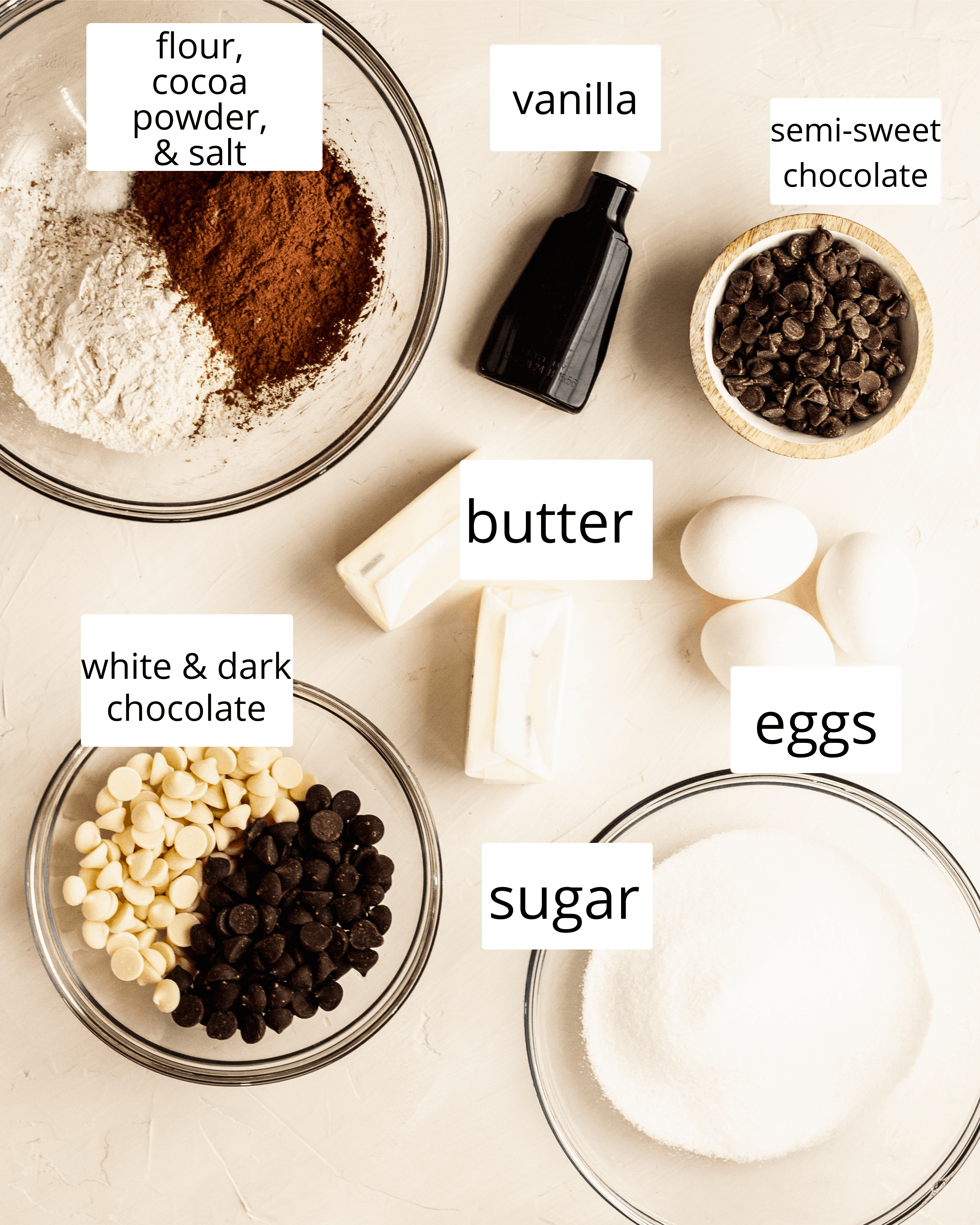 ingredients for triple chocolate brownies