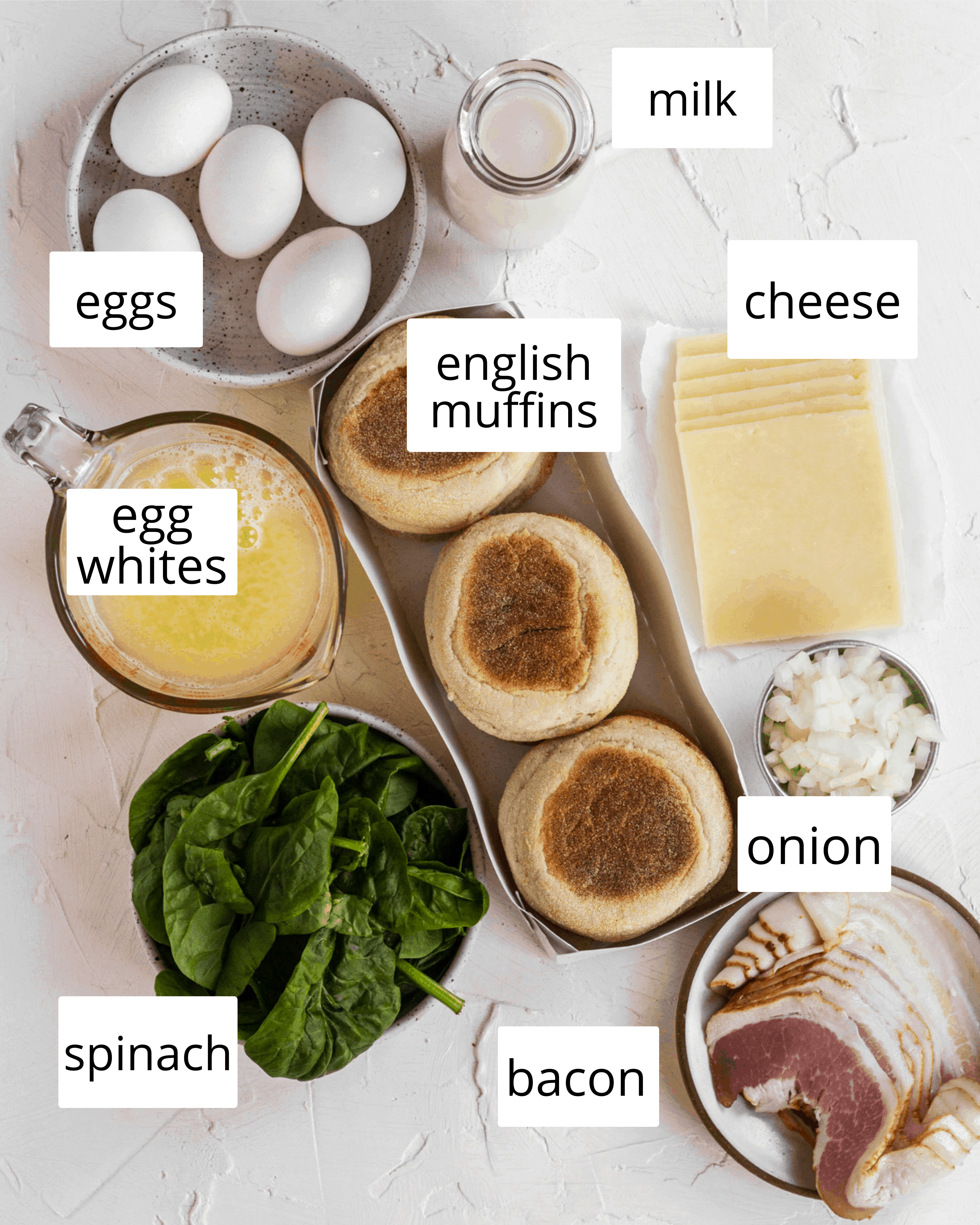 ingredients needed to make these breakfast sandwiches. 