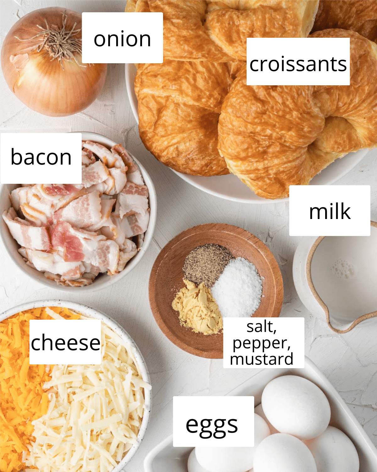 ingredients needed to make bacon egg and cheese croissant casserole