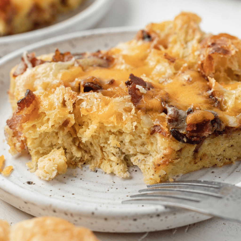 Bacon Egg and Cheese Croissant Casserole Bake & Bacon