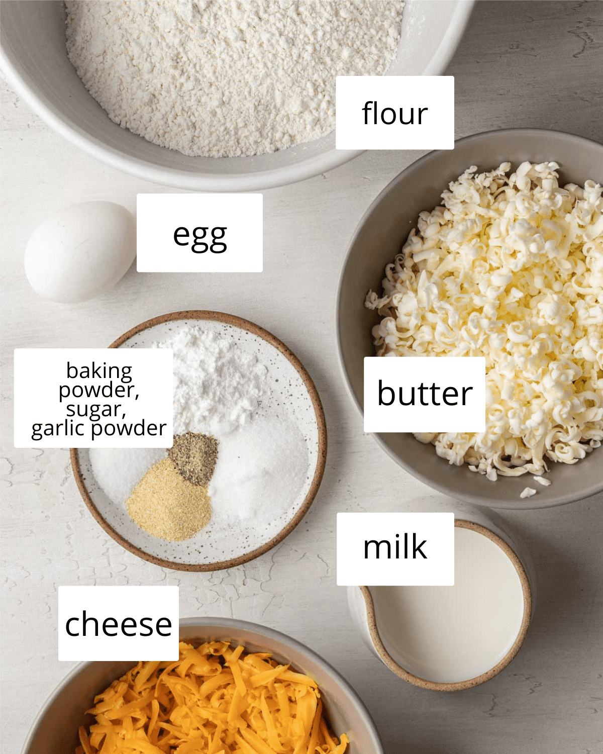 ingredients needed to make light & fluffy cheese scones