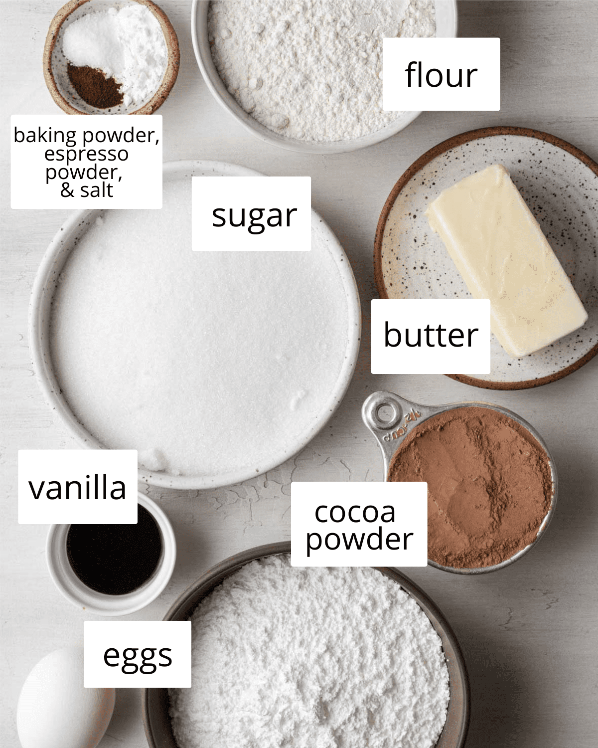 Ingredients to make Brownie Crinkle Cookies.