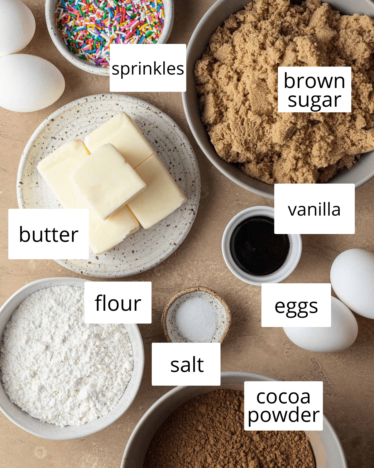 Ingredients to make Brownie Birthday Cake.