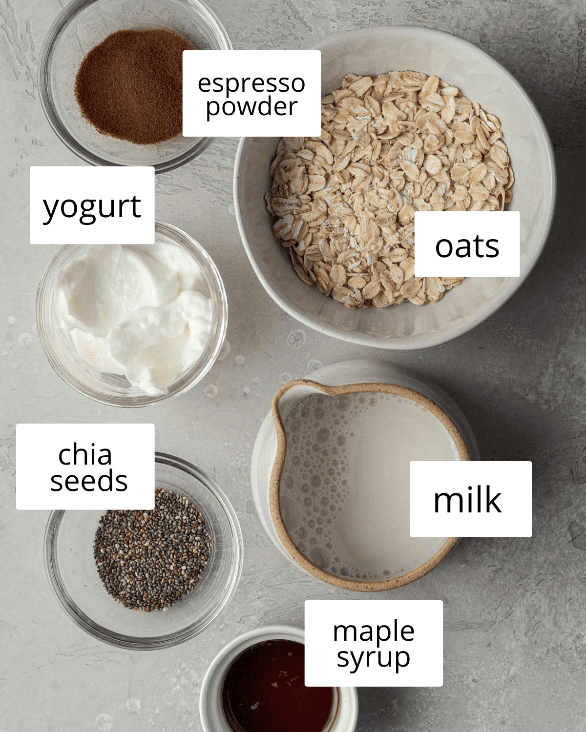 ingredients needed to make tiramisu overnight oats. 