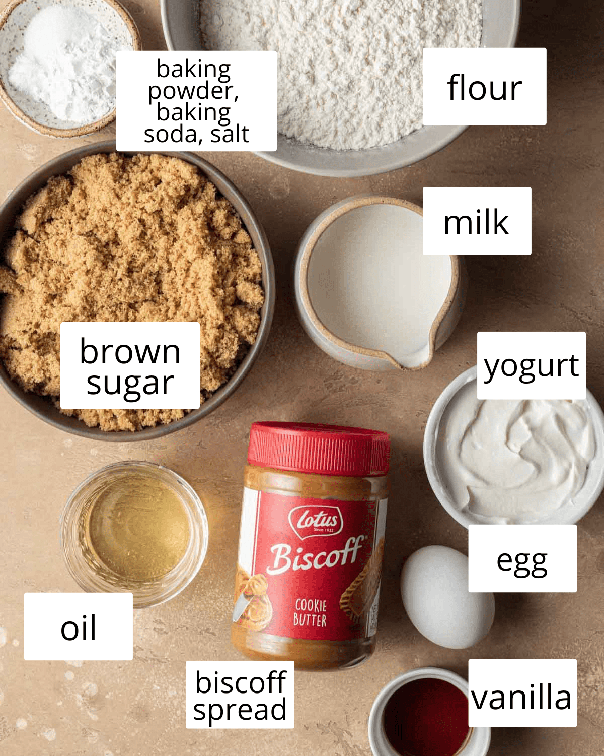 Ingredients to make Biscoff Cupcakes.