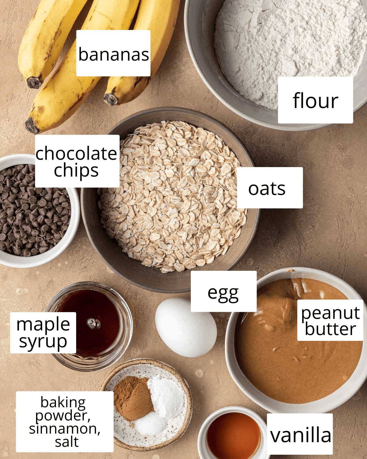 Ingredients to make Peanut Butter Banana Oatmeal Bars.