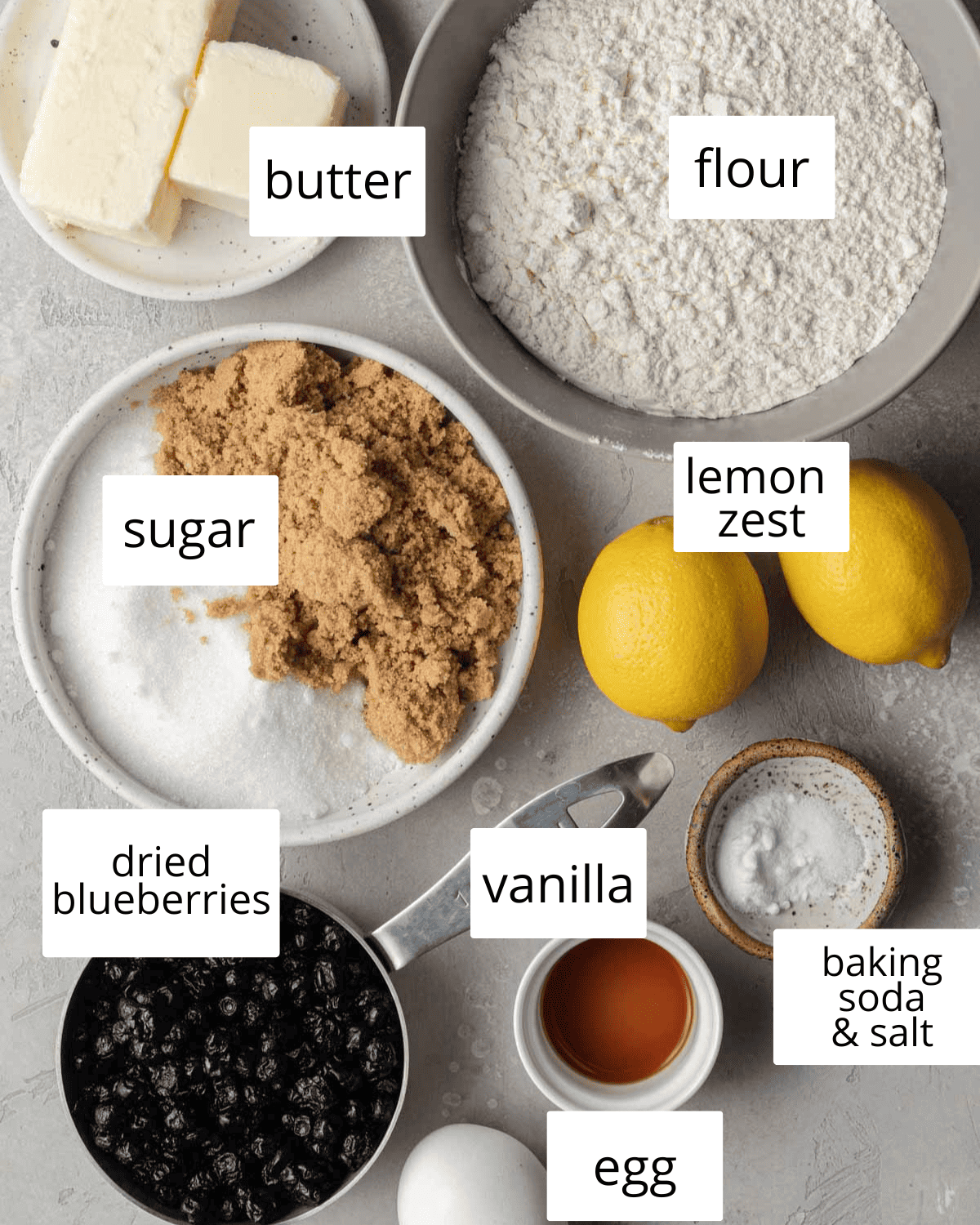 ingredients needed to make lemon blueberry cookies