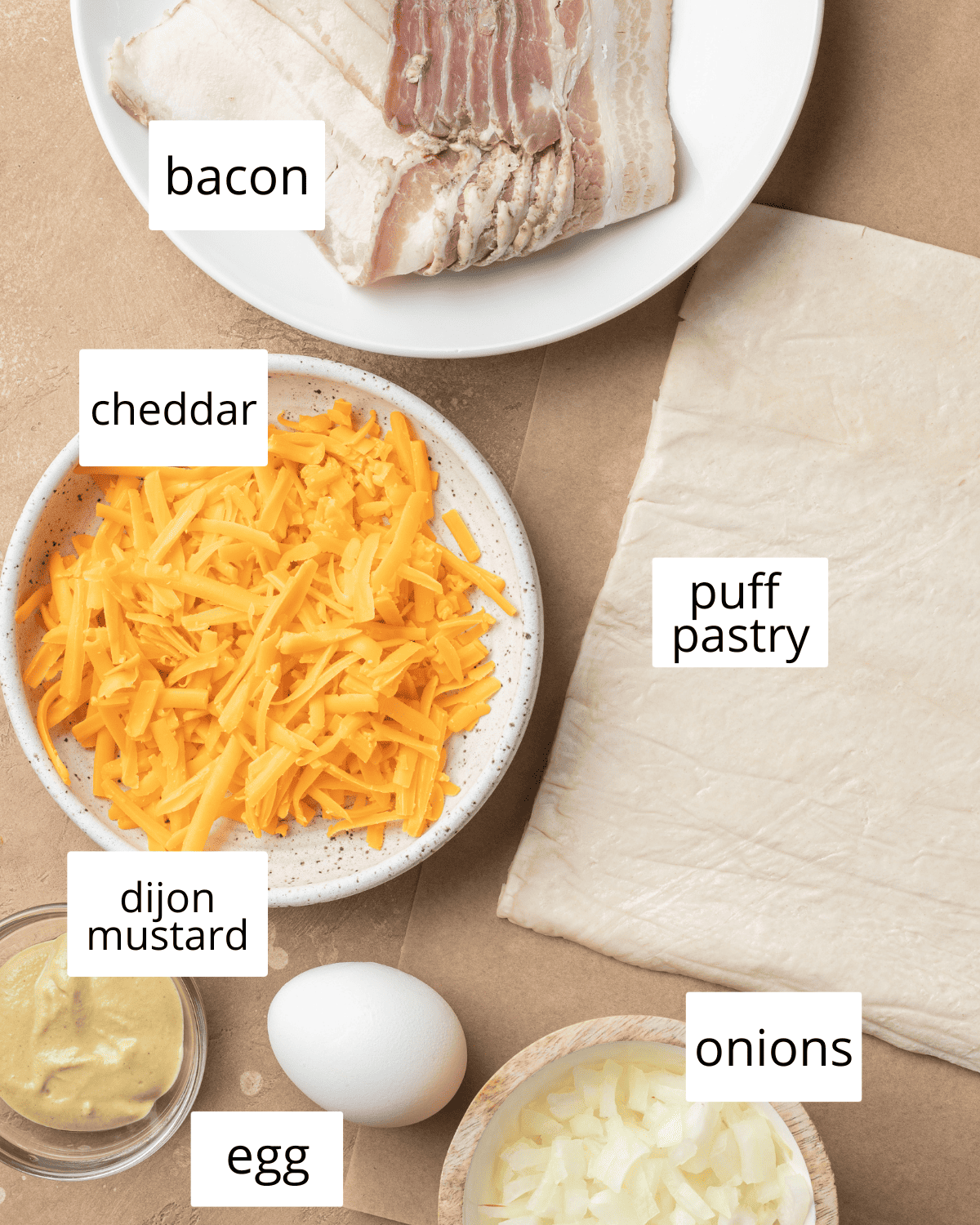 ingredients laid out on a brown backdrop.