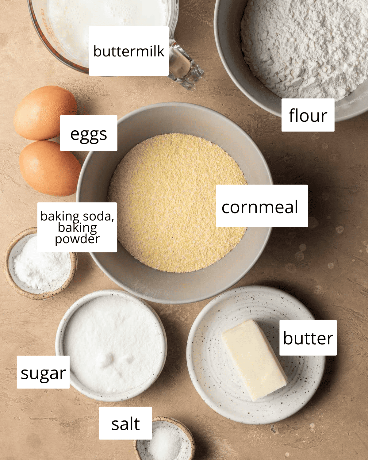 Ingredients to make cornbread pancakes.
