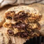 Fresh batch of chocolate filled cookies stacked on top of each other.