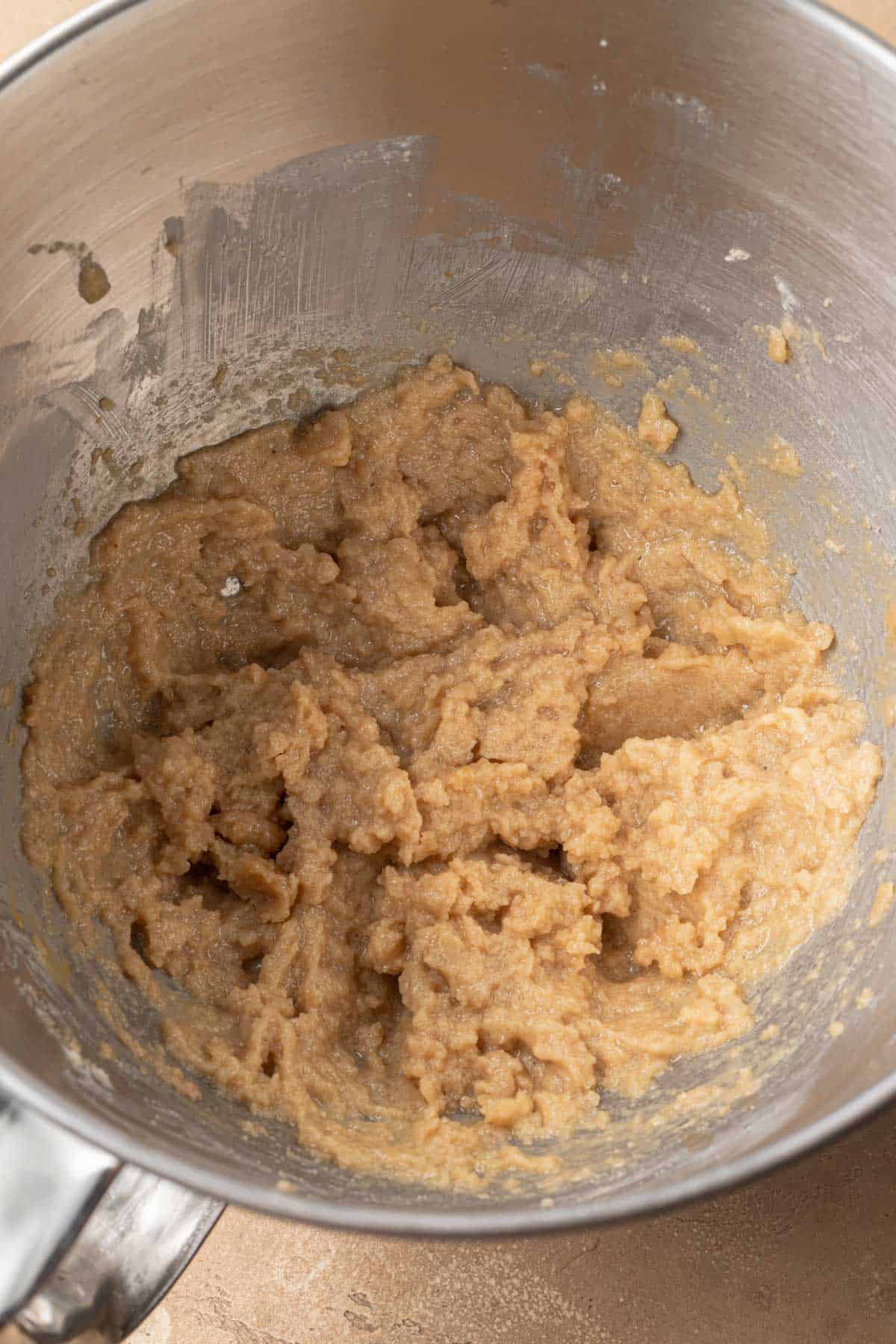 wet ingredients mixed together in a large mixing bowl before adding flour.